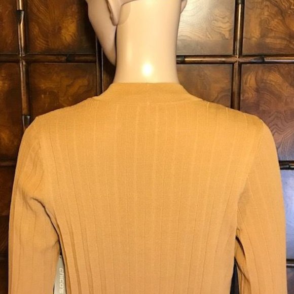 Chico's Sandstone Pleated Cotton Blend High Side Slit Open Front Duster - Picture 7 of 12